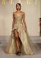 Gold Metallic Hand Embroidered Bridal Gown With Asymmetric Fall