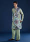 Green Muslin Sequin Work Mens Kurta and Pant Set