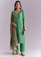 Green Silk Kurta Set With Indie Print And Gota Work