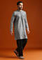 Grey Kurta Set For Men With Resham Embroidery