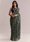 Midnight Blue Linen Printed Saree With Traditional Ajrakh Print