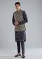 Navy Blue Kurta Jacket Set With Thread And Sequin Embroidery