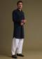 Navy Blue Rayon Pathani Kurta Set With Patiala Salwar