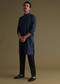 Navy Blue Thread-Embroidered Festive Kurta In Silk