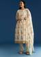 Off White Block Print Anarkali And Dupatta Set With Gotta Lace Detailing