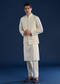 Off White Raw Silk Jacket and Kurta Set with Dori Work