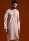 Peach Banarasi Silk Kurta Set For Men With Heavy Hand Embroidery