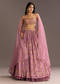 Pink Organza Double Layered Lehenga Set With Handwork Embroidery