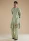 Pista Green Silk Mens Kurta Set with Moti Thread Resham Detail Work