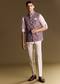 Purple Linen Jacket And Shirt Featuring Floral Kantha Detailing