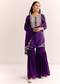 Purple Moti Threadwork Dola Silk Sharara Suit With Organza Dupatta