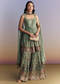 Sea Green Crepe Sharara Suit With Indie Print And Stone Work
