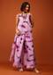 Lavender And Plum Purple Tie Dye Print Top & Bottom Set Embellished In Georgette