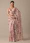 Pink Chiffon Saree With Floral Prints And Unstitched Blouse Piece