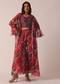 Red Cotton Jacket And Palazzo Set With Printed Detail