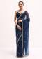 Navy Blue Embroidered Organza Saree With Unstitched Blouse