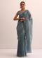 Blue Tissue Silk Saree With Stone Embroidery And Unstitched Blouse