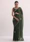 Mehendi Green Jacquard Saree In Cutdana Embroidery With Unstitched Blouse