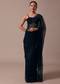 Dark Blue Organza Embroidered Saree With Unstitched Blouse