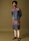 Blue Silk Printed Kurta Pyjama For Men