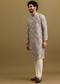 Grey Printed Silk Zipper Kurta Set For Men