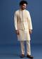 Off White Kurta Jacket Set With Zari Work And Mirror Embroidery For Men