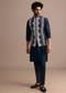 Navy Blue Kurta Jacket Set With Thread And Mirror Work