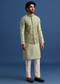Pista Green Kurta Jacket Set With Resham Work For Men