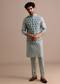 Aqua Blue Kurta Jacket Set With Dori Work And Stone Embroidery