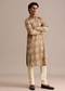 Brown Satin Printed Kurta Set For Men