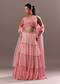 Pink Onbre Georgette Tiered Lehenga And Dupatta With V Neck Embroidered Raw Silk Blouse