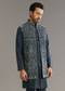 Blue Kurta Set With Thread Embroidered Jacket