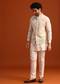 Beige Linen Silk Jacket Kurta And Jacket Set With Mirror Work