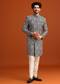 Blue Sherwani Set With Kashmiri Work