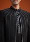 Black Open Sherwani Set with Linear Bead and Sequin Detailing
