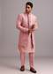 Onion Pink Thread Embroidered Dola Silk Sherwani Set