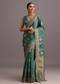 Teal Zari Work Satin Silk Woven Saree And Brocade Border