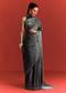 Grey Satin Saree With Stone And Diamond Work