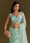 Sea Blue Glass Tissue Saree With Cutdana And Beads Scallop Border