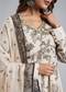 Beige Floral Printed Crepe Anarkali Set With Chinon Dupatta