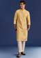 Yellow Benaras Jacquard Kurta Set With Print
