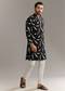 Black Silk Kurta Set With Abstract Prints