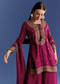 Wine Silk Kurta Set With Zari Palazzo And Butti Dupatta