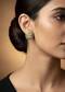 Gold Finish Square Stud Earrings With Blue Enamel Ornate Border And Kundan Set White Stones