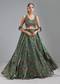 Green Organza Tissue Floral Lehenga With Mirror Work Choli