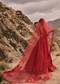 Crimson Red Floral Embroidered Bridal Veil Dupatta