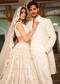 Off White Bridal Lehenga For Her & Ivory Hand Embroidered Indo Western Sherwani For Him