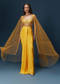 Yellow Crop Top Set With Embroidered Blouse And Drape Dupatta