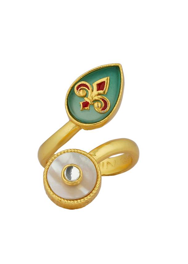 gold ring with green onyx and zircon-sg293353 2
