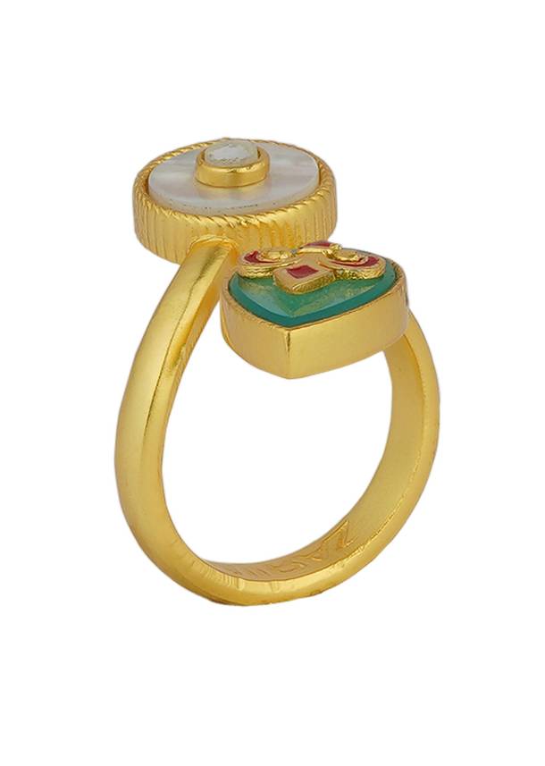 gold ring with green onyx and zircon-sg293353 2
